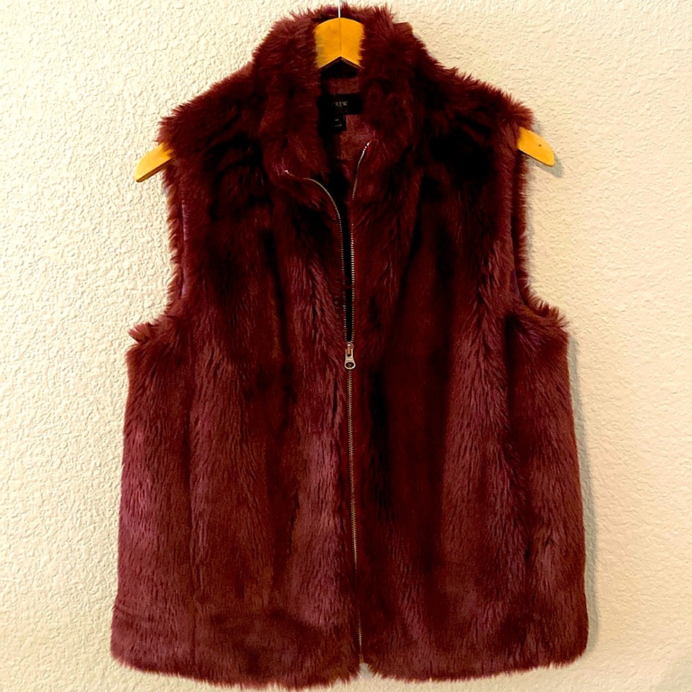 J. Crew Faux Fur Burgandy Vest Medium